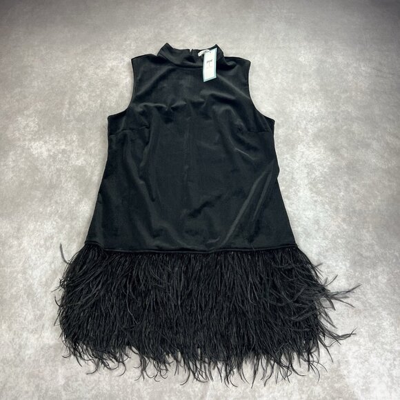Tyler Böe Black Velvet Feather-Hem Holiday Party Dress NWT – Size L - Picture 1 of 7